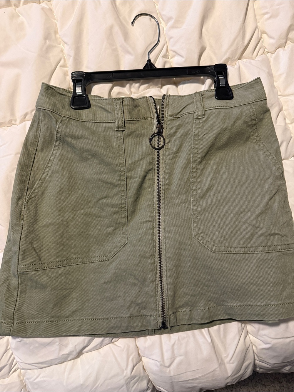 Vintage Pull&Bear Olive Green Front-Zip Mini Skirt
